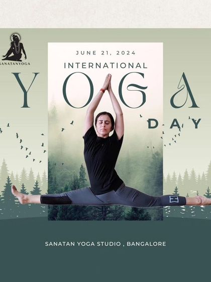 A graphic celebrating International Yoga Day from our studio in Bangalore. It's a day to honor this ancient practice and the positive changes it brings to our lives.