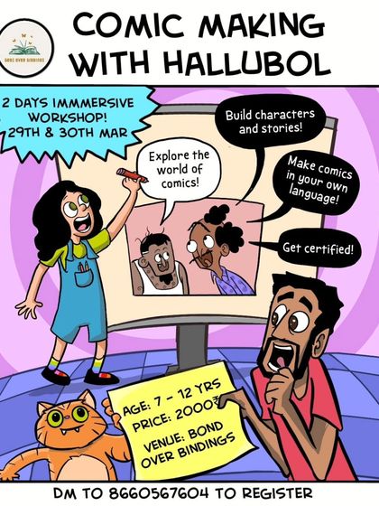 Our immersive two-day Comic Making Workshop with Hallubol. Kids learn to build characters, create stories, and even make comics in their own language.