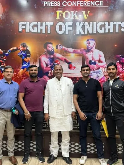With officials at the Fight of Knights press conference.