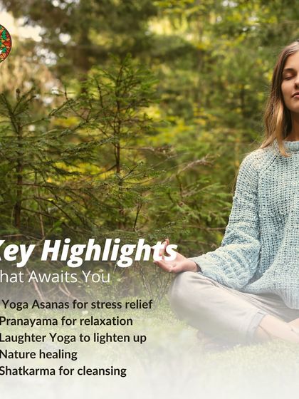 This graphic outlines what awaits you in our workshops, including specific Yoga Asanas for stress relief, Pranayama for relaxation, and even Laughter Yoga to lighten your spirit.