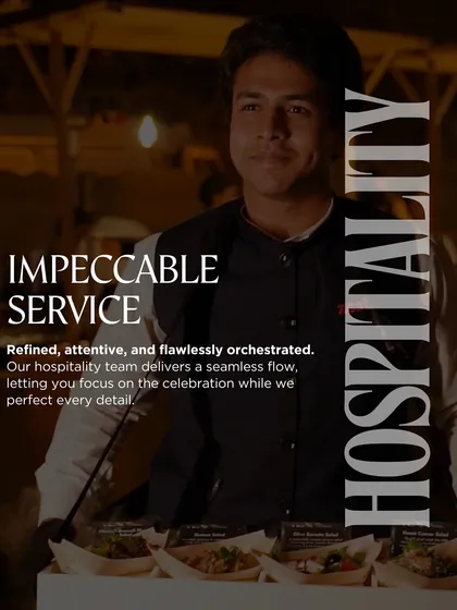 A graphic highlighting our "Impeccable Service" with a photo of a confident server.