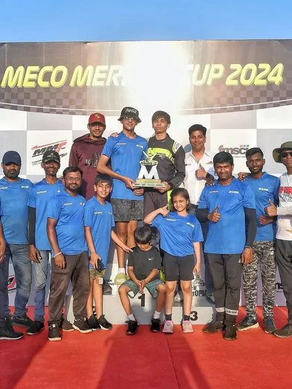 The Msport team celebrates with their Micro Max winner, Rivaan Dev Preetham, at Round 2 of the Meco Meritus Cup 2024.