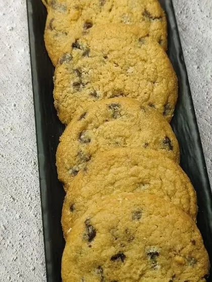 A close-up of our classic chocolate chip cookies.