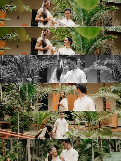 A collage of sweet interactions and 'god gappa'. From sharing a cup of tea to walking together, these frames tell the story of their comfortable and deep-rooted love.