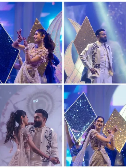A collage of the couple's dance moves. These shots capture the fun and energy of their performance, showcasing their personalities and the joy of the celebration.