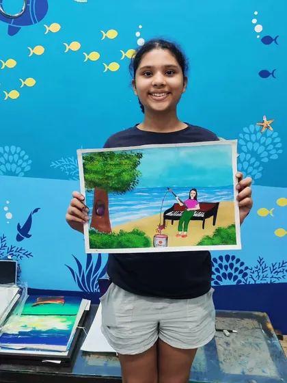 What if you could play the piano on the beach? This artist brought that funny thought to life in her creative painting.