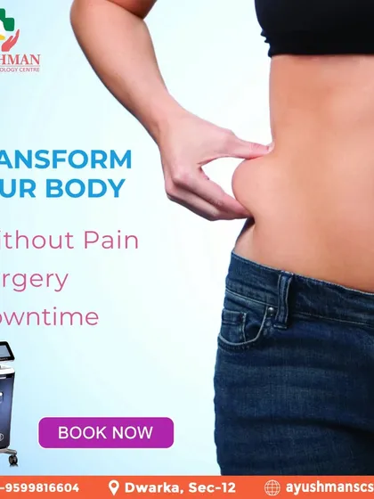 (Hero Media) We believe you can achieve your ideal body shape without invasive procedures. This graphic highlights our commitment to non-surgical body contouring, offering a path to transformation that is free from pain, surgery, and downtime by targeting stubborn fat on areas like the abdomen.