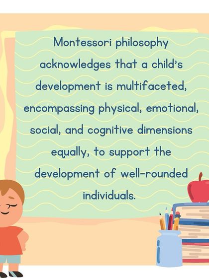 This series of infographics explains "The Whole Child Approach," detailing how Montessori nurtures physical, emotional, social, and cognitive development equally.