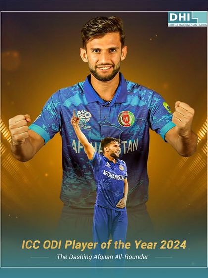 **Hosting a Champion: Azmatullah Omarzai:** A graphic celebrating our client Azmatullah Omarzai, the dashing Afghan all-rounder and ICC ODI Player of the Year 2024. We are proud to be trusted by champions.