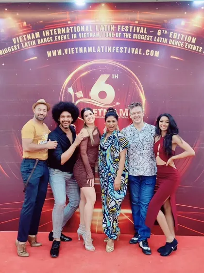 Posing with fellow artists and friends at the Vietnam festival. These events are all about cultural exchange and making new connections.