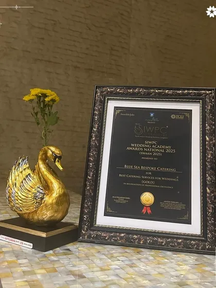 We were recognised by the SIWPC Wedding Academy with the Gold award for Best Catering Services for Weddings. This framed certificate is a proud reminder of our dedication to making wedding celebrations unforgettable.
