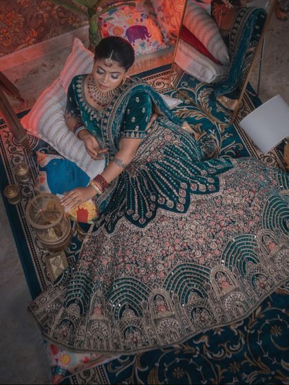 Another angle that highlights the texture of the velvet and the sparkle of the embroidery.