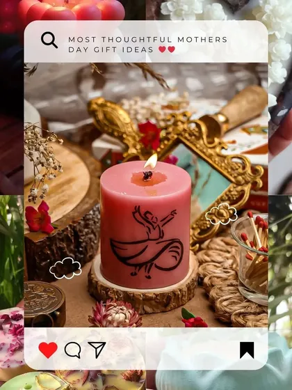 A thoughtful Mother's Day gift idea: our Rumi-inspired pillar candle. The dancing Sufi doodle represents a spirit as radiant as hers, making it a unique and meaningful present.