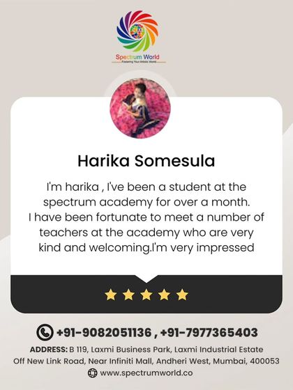 A wonderful review from our student Harika Somesula, who is impressed by our kind and welcoming teachers. Feedback like this inspires us to continue nurturing talent.
