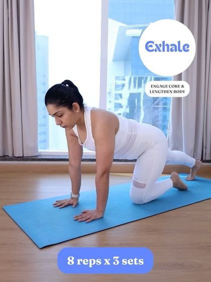 This tabletop kickback is a great exercise for posture and alignment. As you exhale and lengthen your leg, focus on keeping your core tight and your back flat.