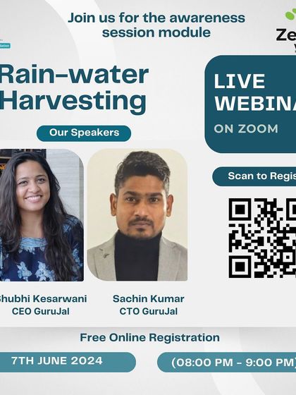 Join our live webinar on rainwater harvesting with experts from GuruJal. This free online session covers everything you need to know to safeguard your city from water scarcity.