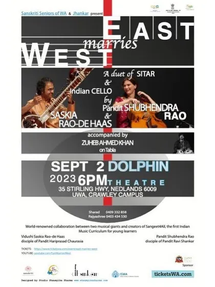 A poster for our "East marries West" duet concert in Perth, Australia. We were excited to start our tour of the continent with a houseful show.