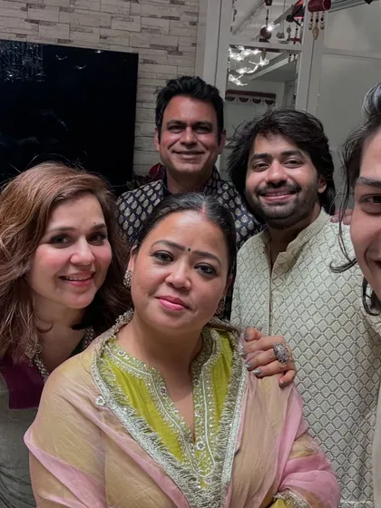 A happy group selfie with Bharti Singh and other friends at Kapil Sharma's Diwali party.