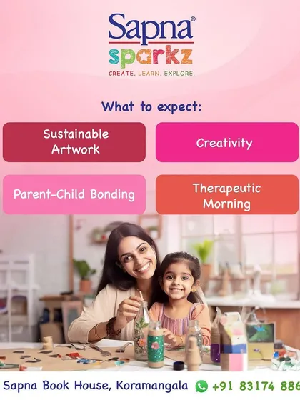 This graphic details what to expect from our workshops, such as sustainable artwork and parent-child bonding. We want parents to know about the value and experience we provide.