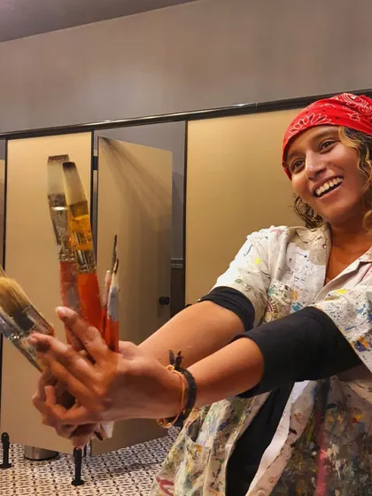 This is me in my element: covered in paint, armed with brushes, and buzzing with creative energy. Every project, big or small, gets this level of passion and hands-on dedication.