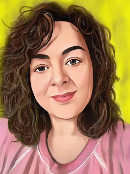 The completed digital portrait of Debi, shown without any background. This clean version highlights the details of her hair and expression.