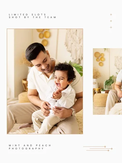 A father and son share a huge laugh during a mini session. We focus on creating a fun atmosphere to bring out these genuine expressions.