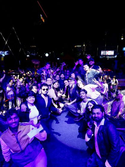 A happy group picture with the entire team after the successful KK tribute concert. So much talent in one frame.