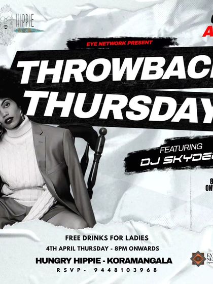 The full-color version of the Throwback Thursday poster, highlighting the free drinks offer for ladies.