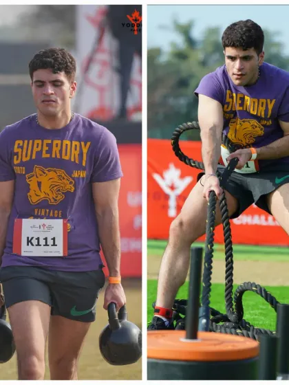This is me in action during a competition, performing a kettlebell farmer's walk and a sled pull. This is the level of intensity and functional strength I bring to my training.