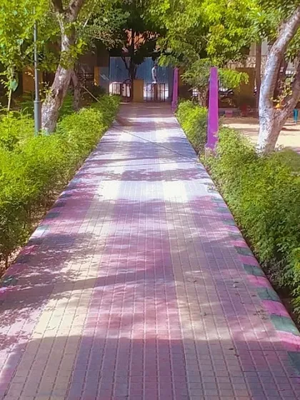 A well-maintained walkway at Mehndi Park in Gurgaon, lined with trimmed hedges. Our public park maintenance contracts cover the complete care of pathways, lawns, and planted areas.