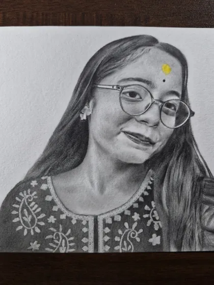 A paid commission of a woman wearing glasses. I take care to draw details like glasses and bindis with precision.