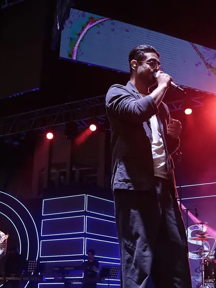 A wide shot of the Sanam Band on stage, showing the full scale of the production we manage for our clients' entertainment needs.