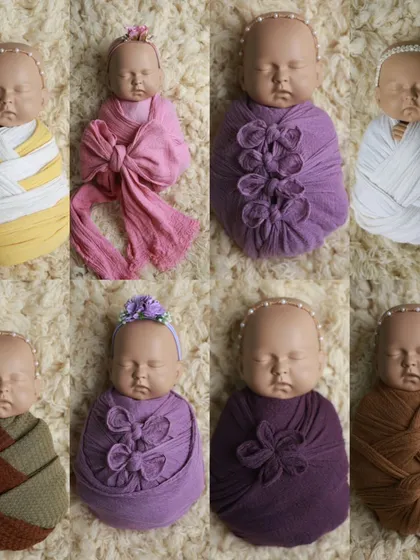 A gallery of the advanced wrapping styles you will learn to create. This collage showcases techniques like the dual floral wrap, criss-cross patterns, and the big bow wrap.