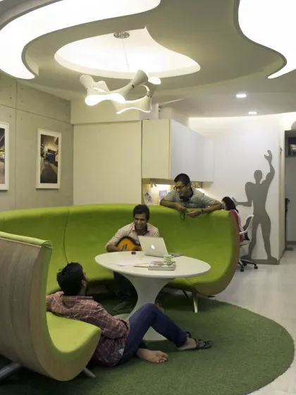 This is the breakout space in my own studio, Spaces Architects.KA. I designed it as a refreshing, informal area to foster creativity and collaboration, reflecting my philosophy that a workspace should be as inspiring as it is functional.