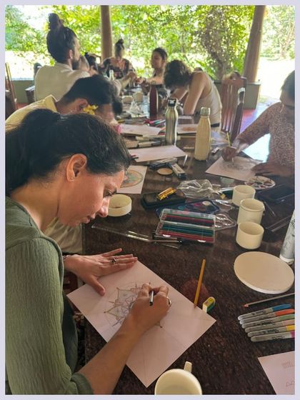 Captions will provide specific details about each retreat, its facilitators, and the daily activities, as seen in the media (e.g., "Learn the theory of Qigong and Traditional Chinese Medicine," "A serendipitous meeting at our ashram led to the creation of our Yin Yang Yoga retreat," "Daily offerings at our Bhakti retreat include kirtan and ecstatic dance.").