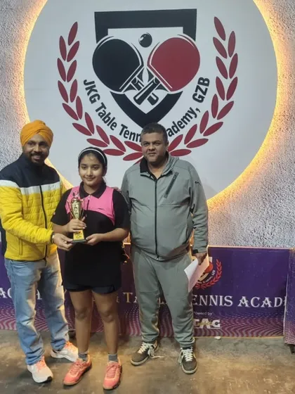 Akanksha Singhal, our U-17 Girls Gold Medalist, proudly displays her trophy at the JKG Open.