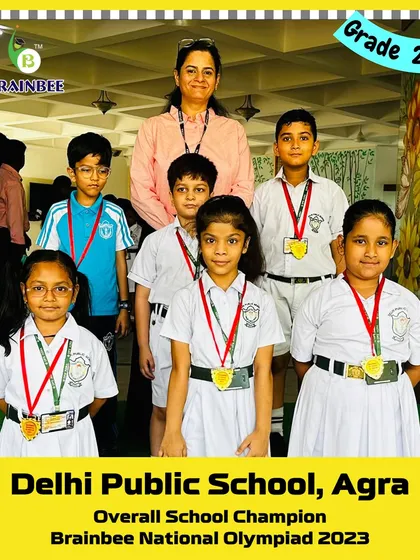 Proud winners from Grade 2F at DPS Agra, part of the 2023 championship team.