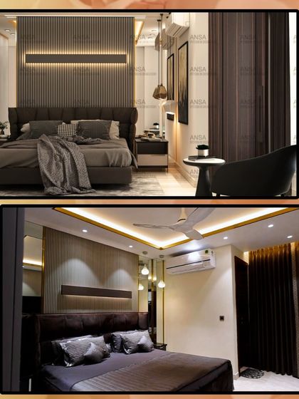 Another example of my commitment to bringing 3D renders to life. This before-and-after shows how the designed concept for this moody, modern bedroom was executed perfectly, right down to the lighting and textures.
