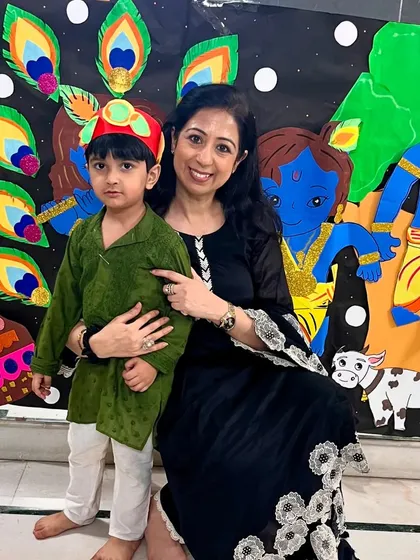 A precious moment from our Janmashtami celebration. We love seeing our little ones dressed up as Krishna, celebrating his birth with joy and devotion.