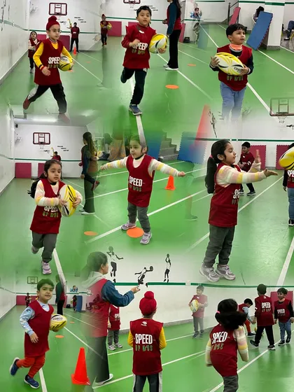 A collage showing our kids engaged in rugby drills. They learn to run, pass, and work as a team, all while having a blast.