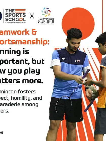 Infographics paired with action shots, illustrating how badminton builds focus, teamwork, agility, and determination.