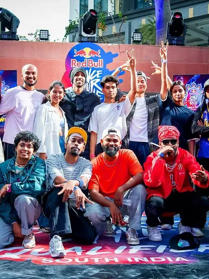 A group photo of the top 16 dancers from the Red Bull DYS South India qualifiers.