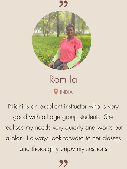 Romila from India mentions my ability to work with all age groups and quickly understand her needs. This is the core of my teaching philosophy: to listen, adapt, and create a plan that works just for you.