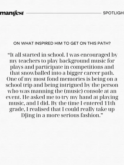 A quote from my Manifest interview about how I started my journey in school. It all began with a passion for playing music at school events.