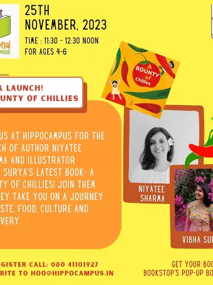 Here's the poster for our 'A Bounty of Chilies' book launch. We love hosting these events where kids can meet both the author and the illustrator to see how a book is created from start to finish.