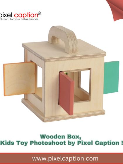 A branded graphic showcasing a wooden toy box, ideal for marketing educational and Montessori-style toys.