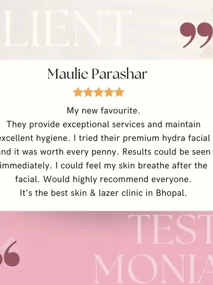 "My new favourite." This client review highlights our exceptional service, excellent hygiene, and the immediate, breathable results of our premium HydraFacial.