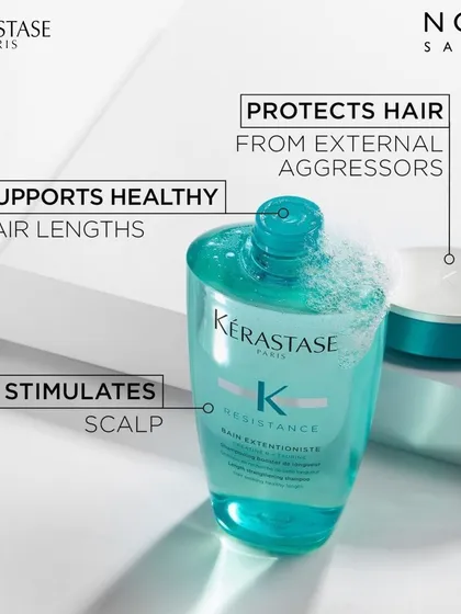 The Kérastase Résistance Bain Extentioniste is a strengthening shampoo that stimulates the scalp and protects hair from external aggressors, supporting healthy hair from the root.