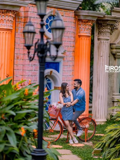 A different angle of the European street set, showing the bicycle and lamppost for a charming and picturesque scene.