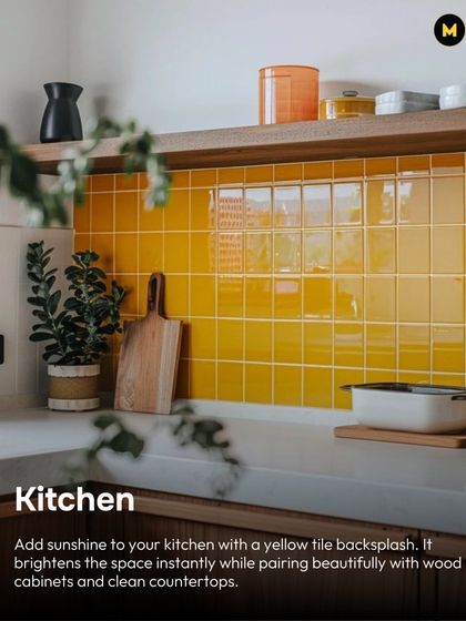Add a little sunshine to your kitchen with a yellow tile backsplash. It brightens the space instantly and pairs beautifully with wood cabinets and clean countertops.